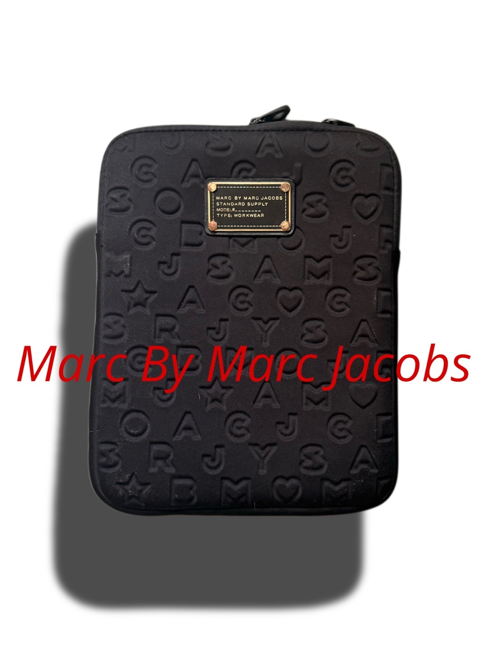 Marc by Marc Jacobs Black Embossed Laptop Sleeve with Gold Plaque